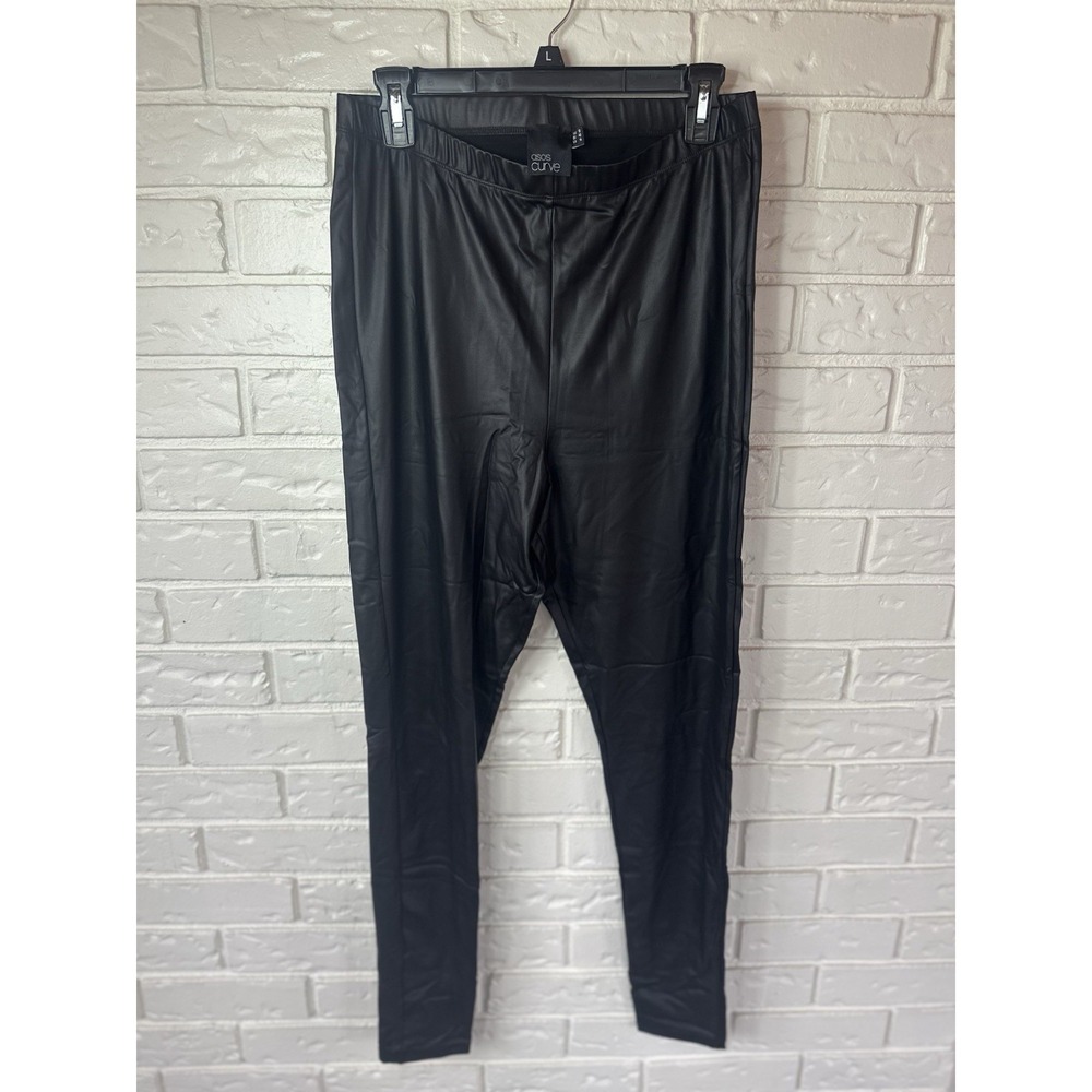 ASOS Curve Black Faux‎ Leather Leggings Size 14 Y2K Rockstar Energy